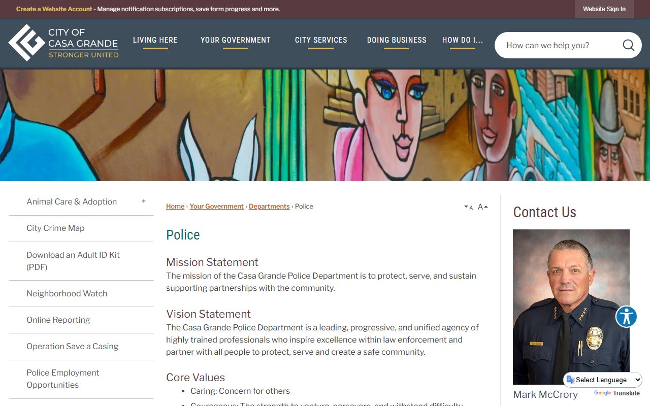 Casa Grande Police main page for 72 hour booking related records