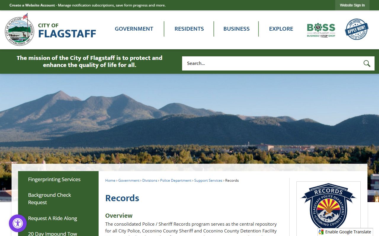 Flagstaff consolidated records division for 72 hour booking documents