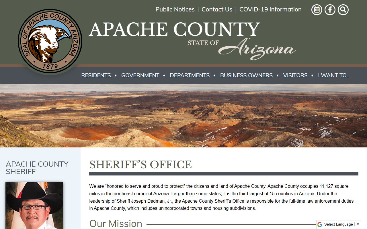 Apache County Sheriff department main page