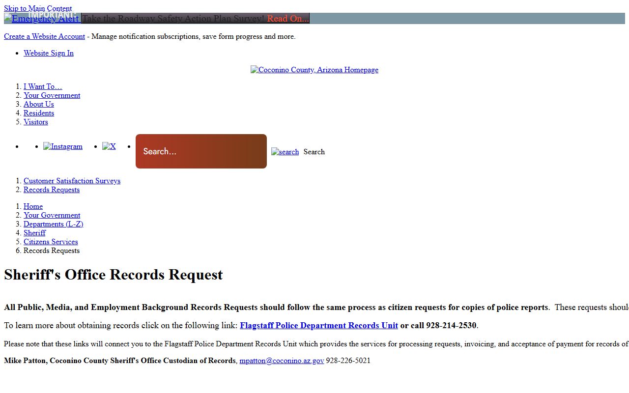 Coconino County Sheriff records request information