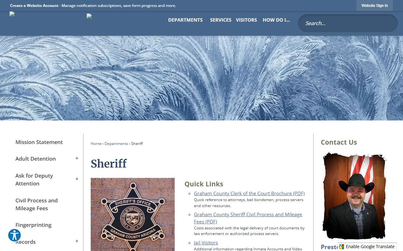 Graham County Sheriff department main page