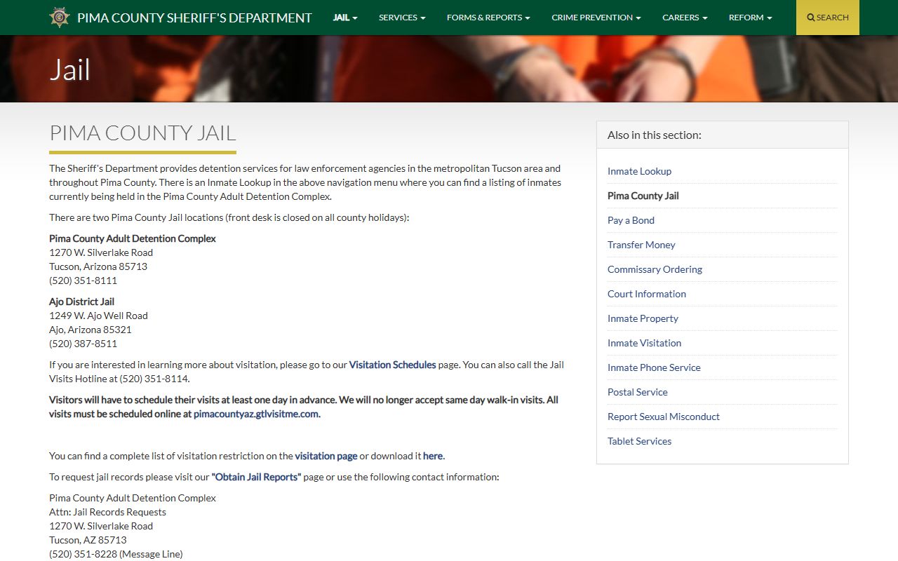 Pima County jail information and facility details