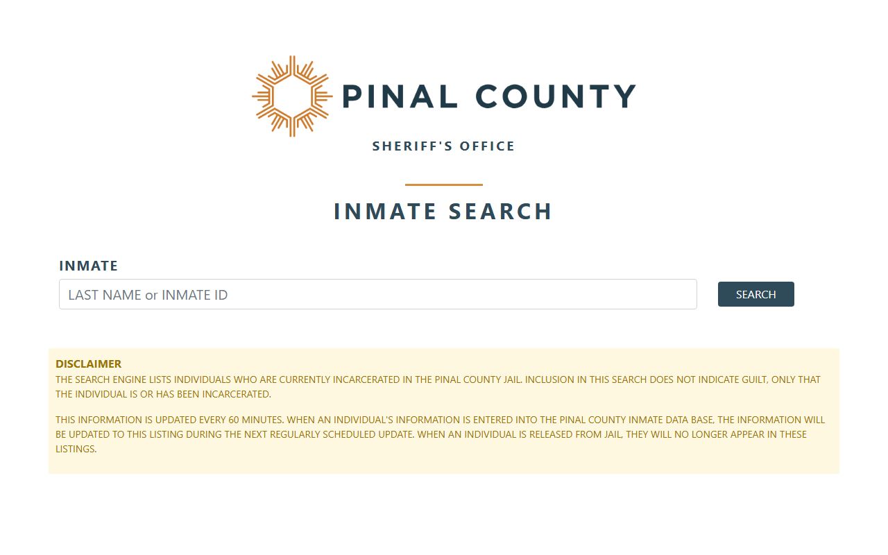 Pinal County inmate search system for 72 hour booking records