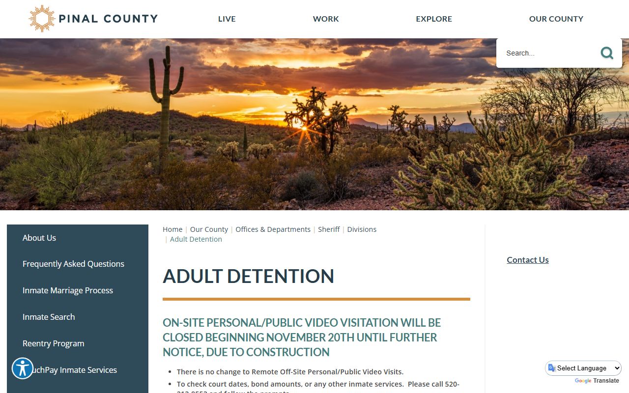 Pinal County Adult Detention facility information