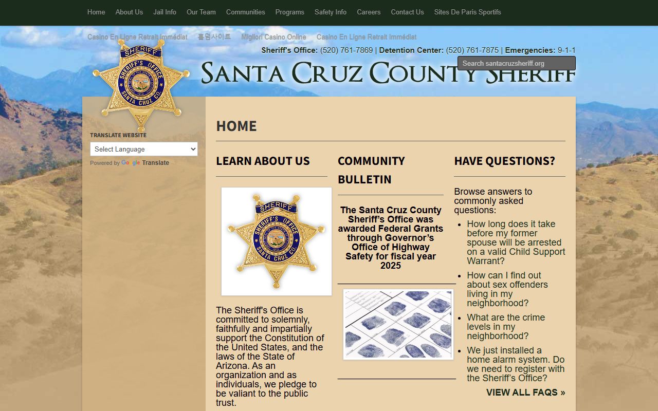 Santa Cruz County Sheriff department main page