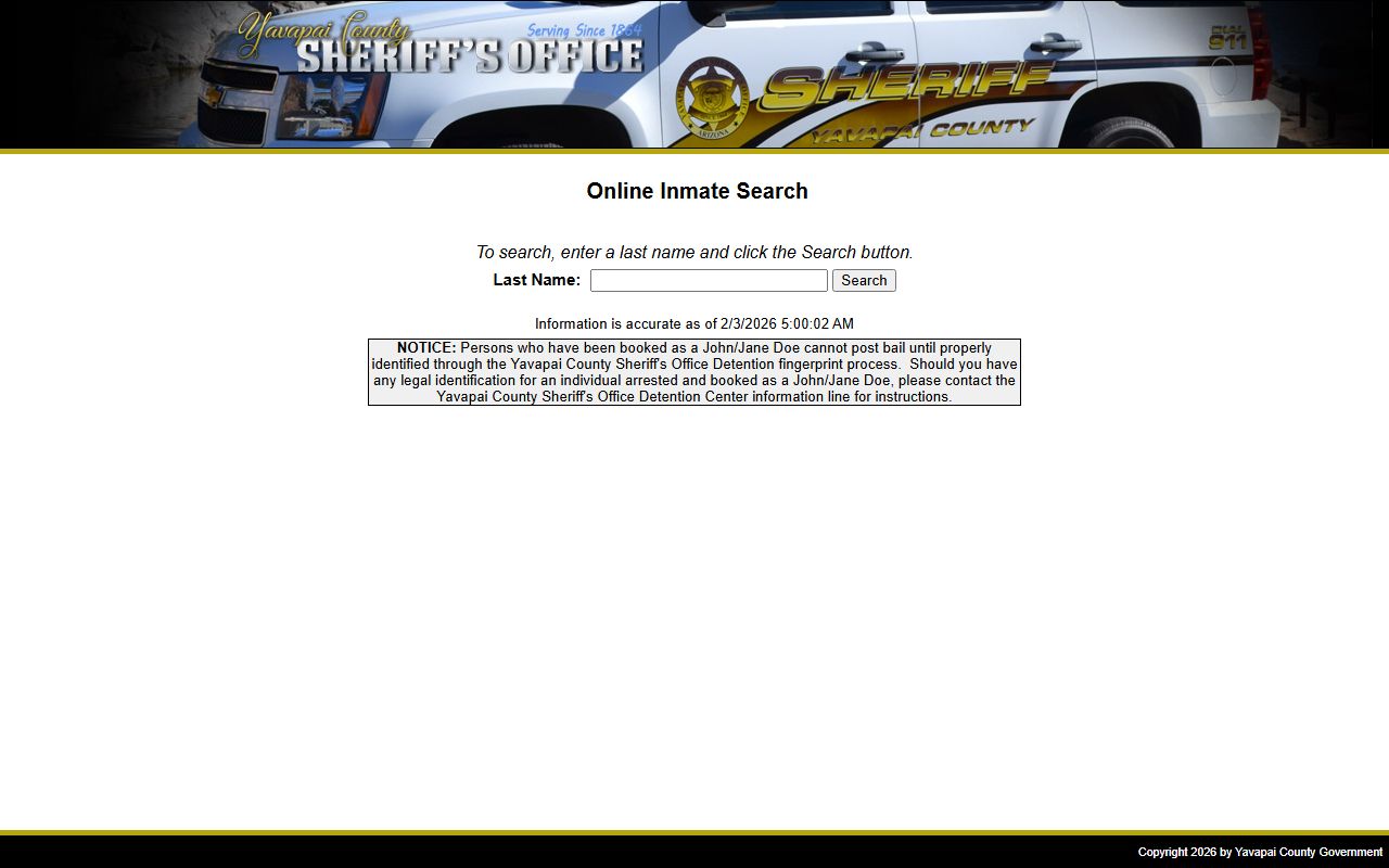 Yavapai County inmate search database for 72 hour booking records