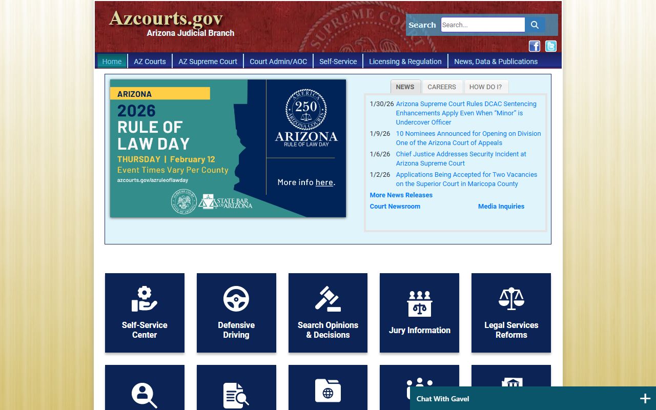 Arizona courts portal for booking related case records