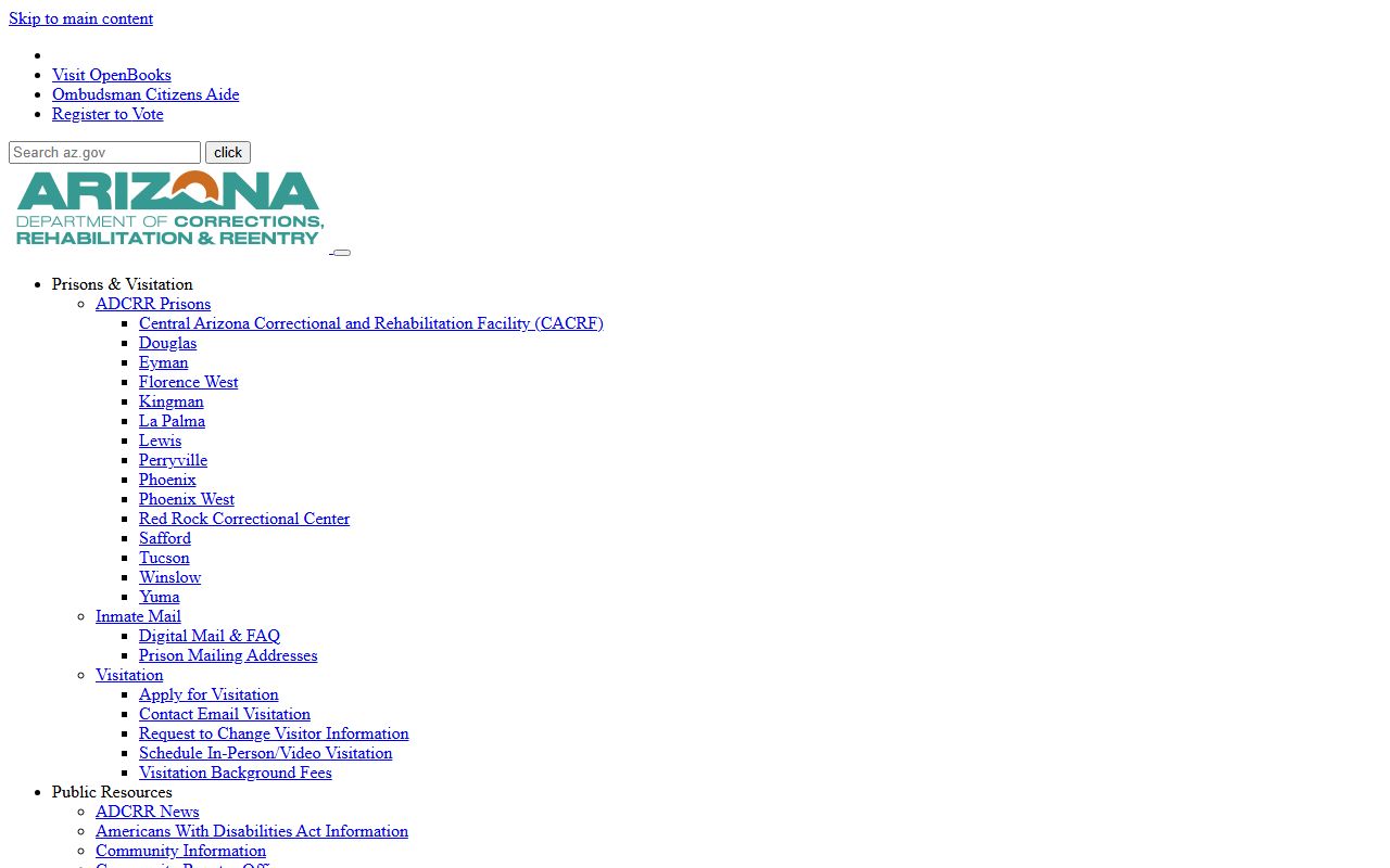 Arizona DOC inmate search database for booking records