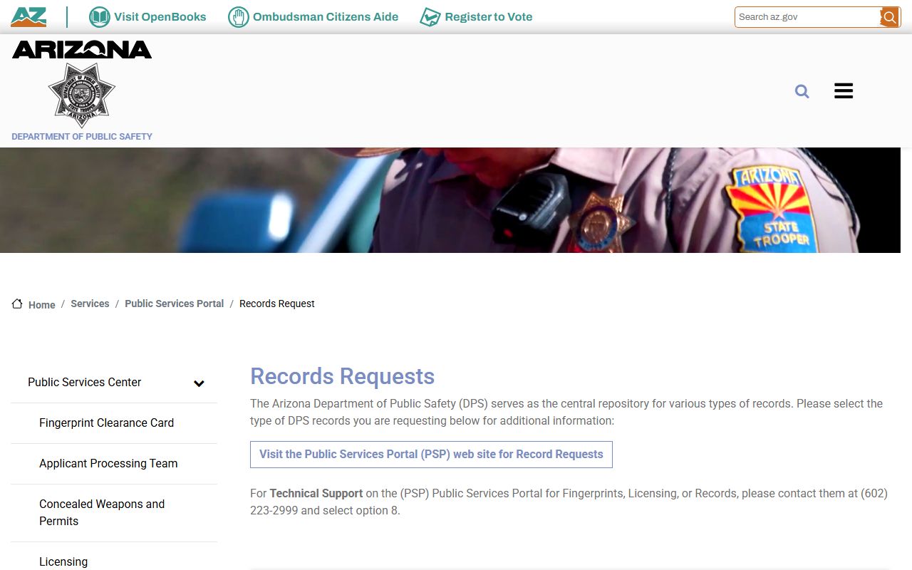 Arizona DPS records portal for 72 hour booking information